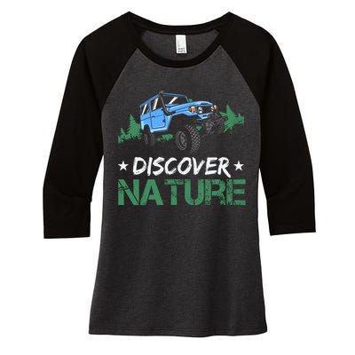 Discover Nature Camping Vintage Women's Tri-Blend 3/4-Sleeve Raglan Shirt