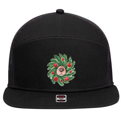 Dog Nose Christmas Wreath Christmas Dog 7 Panel Mesh Trucker Snapback Hat