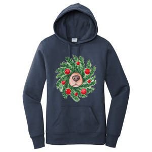 Dog Nose Christmas Wreath Christmas Dog Women's Pullover Hoodie