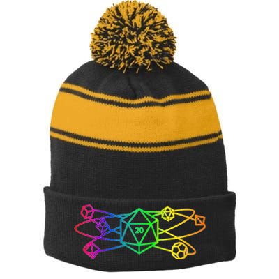 DnD D20 Atom Rainbow Gamer Stripe Pom Pom Beanie