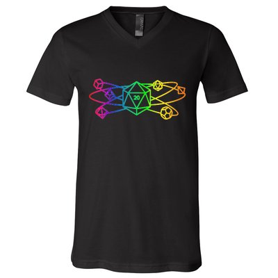 DnD D20 Atom Rainbow Gamer V-Neck T-Shirt