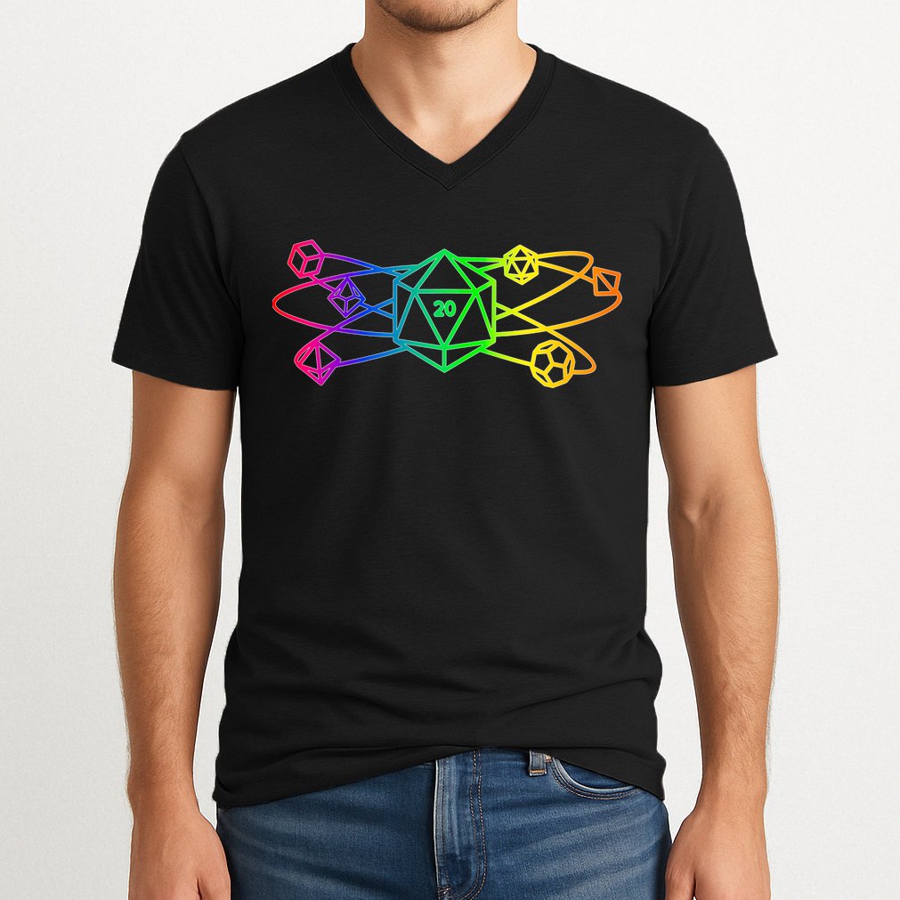 DnD D20 Atom Rainbow Gamer V-Neck T-Shirt