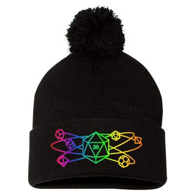 DnD D20 Atom Rainbow Gamer Pom Pom 12in Knit Beanie