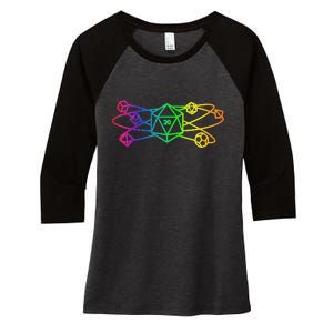 DnD D20 Atom Rainbow Gamer Women's Tri-Blend 3/4-Sleeve Raglan Shirt