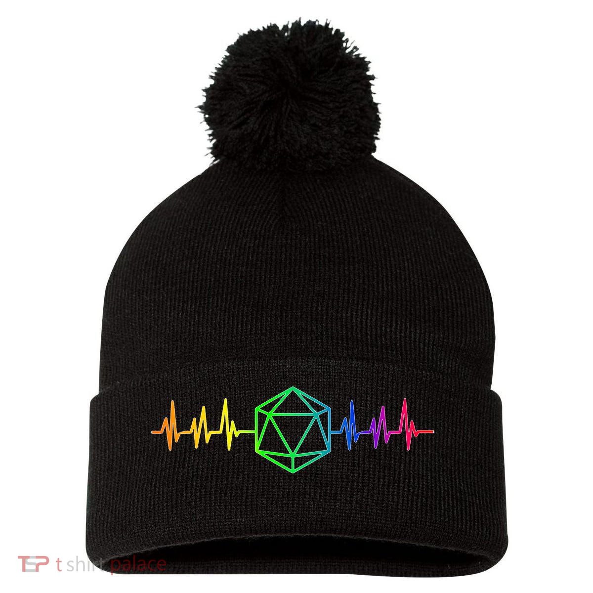 DnD D20 Life Pulse Rainbow Pom Pom 12in Knit Beanie