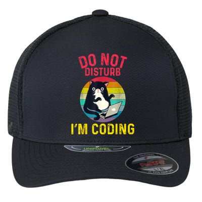 Do Not Disturb I’m Coding. Funny And Cute Cat Flexfit Unipanel Trucker Cap