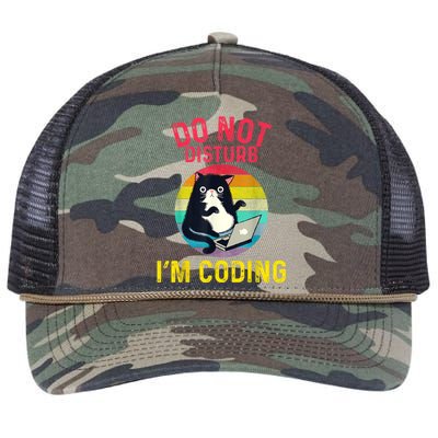 Do Not Disturb I’m Coding. Funny And Cute Cat Retro Rope Trucker Hat Cap