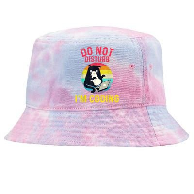 Do Not Disturb I’m Coding. Funny And Cute Cat Tie-Dyed Bucket Hat