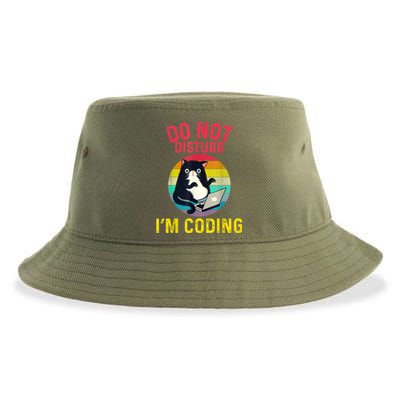 Do Not Disturb I’m Coding. Funny And Cute Cat Sustainable Bucket Hat