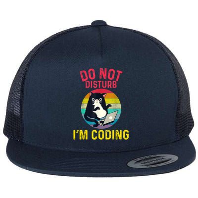 Do Not Disturb I’m Coding. Funny And Cute Cat Flat Bill Trucker Hat