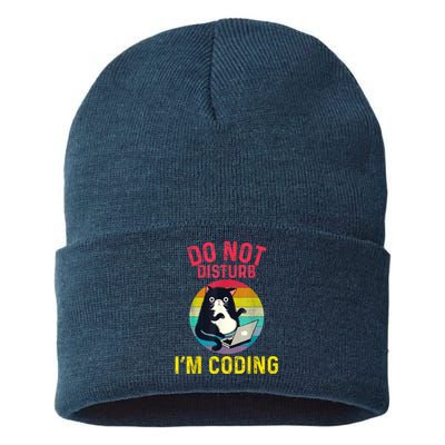 Do Not Disturb I’m Coding. Funny And Cute Cat Sustainable Knit Beanie