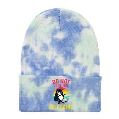 Do Not Disturb I’m Coding. Funny And Cute Cat Tie Dye 12in Knit Beanie