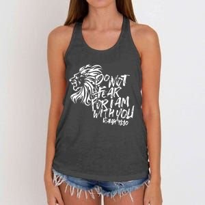 Do Not Fear For I Am With You Isaiah 4110 Bible Verse Lion Women's Knotted Racerback Tank