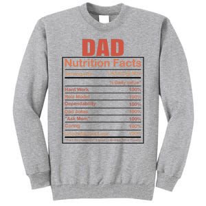 Dad Nutrition Facts Funny Humorous Dad Quote For Fathers Day Tall Sweatshirt