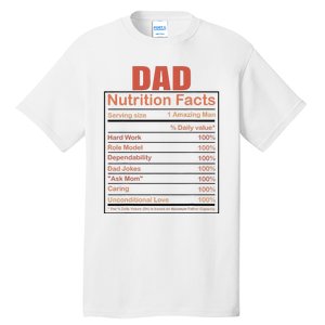 Dad Nutrition Facts Funny Humorous Dad Quote For Fathers Day Tall T-Shirt