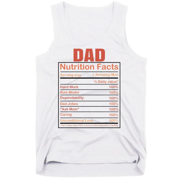 Dad Nutrition Facts Funny Humorous Dad Quote For Fathers Day Tank Top