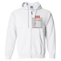 Dad Nutrition Facts Funny Humorous Dad Quote For Fathers Day Full Zip Hoodie