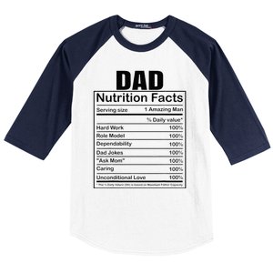 Dad Nutrition Facts Funny Humorous Dad Quote For Fathers Day Baseball Sleeve Shirt