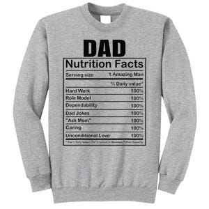 Dad Nutrition Facts Funny Humorous Dad Quote For Fathers Day Tall Sweatshirt