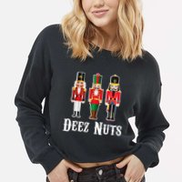 Deez Nuts Funny Christmas Nutcracker Cropped Pullover Crew