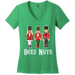 Deez Nuts Funny Christmas Nutcracker Women's V-Neck T-Shirt