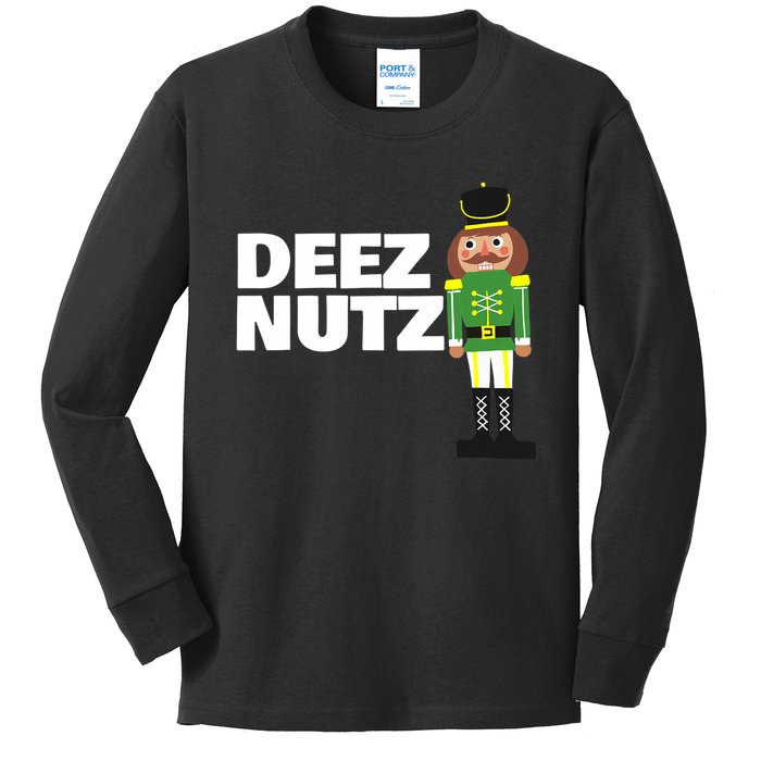 Deez Nuts Funny Christmas Nutcracker Deez Nuts Kids Long Sleeve Shirt