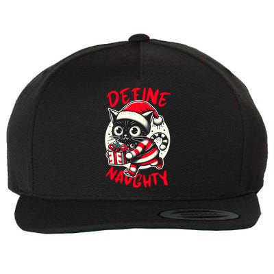 Define Naughty Funny Naughty Cat Christmas Wool Snapback Cap