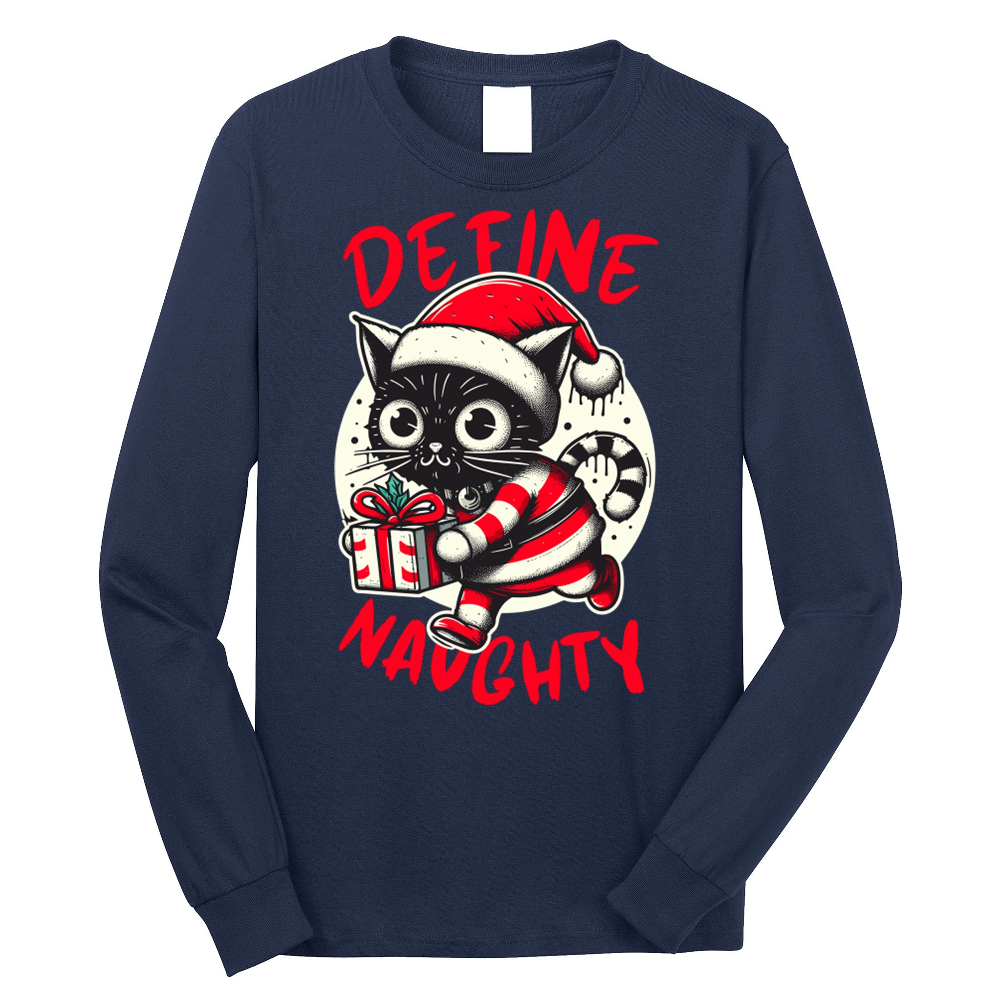 Define Naughty Funny Naughty Cat Christmas Long Sleeve Shirt