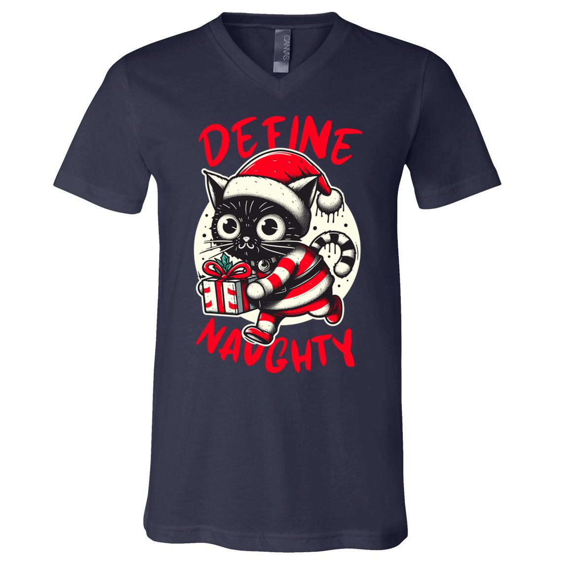 Define Naughty Funny Naughty Cat Christmas V-Neck T-Shirt