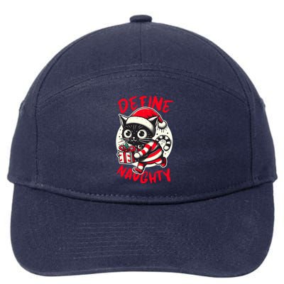 Define Naughty Funny Naughty Cat Christmas 7-Panel Snapback Hat