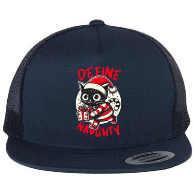 Define Naughty Funny Naughty Cat Christmas Flat Bill Trucker Hat