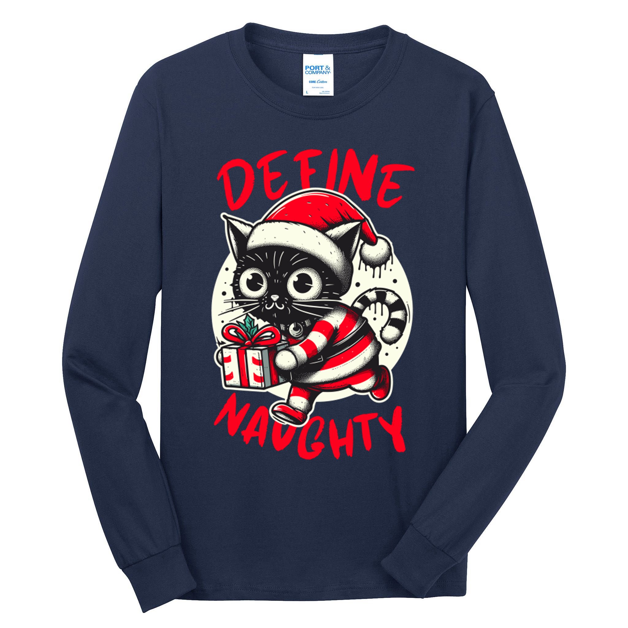Define Naughty Funny Naughty Cat Christmas Tall Long Sleeve T-Shirt