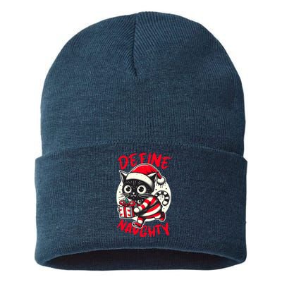 Define Naughty Funny Naughty Cat Christmas Sustainable Knit Beanie