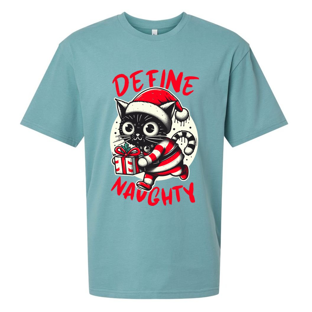 Define Naughty Funny Naughty Cat Christmas Sueded Cloud Jersey T-Shirt