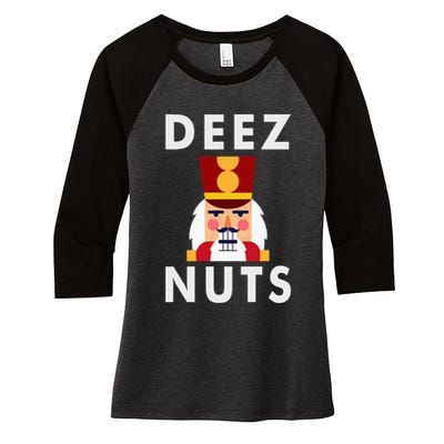 Deez Nuts Funny Christmas Nutcracker Women's Tri-Blend 3/4-Sleeve Raglan Shirt