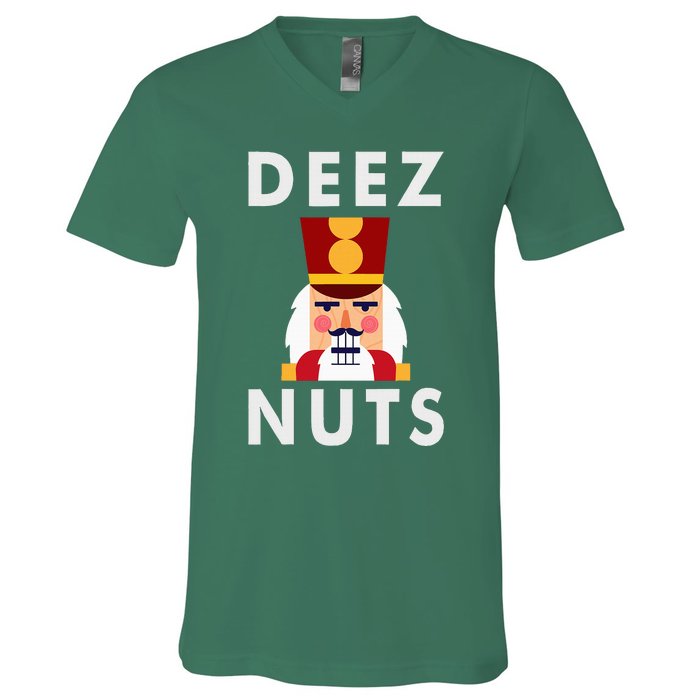 Deez Nuts Funny Christmas Nutcracker V-Neck T-Shirt