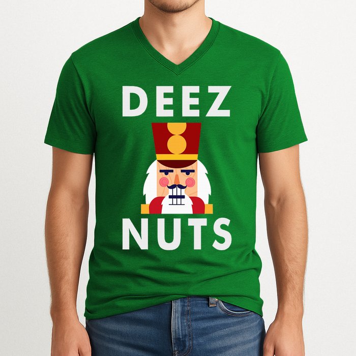 Deez Nuts Funny Christmas Nutcracker V-Neck T-Shirt