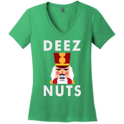Deez Nuts Funny Christmas Nutcracker Women's V-Neck T-Shirt