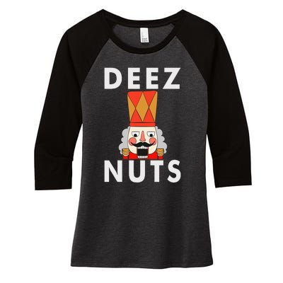 Deez Nuts Funny Christmas Nutcracker Women's Tri-Blend 3/4-Sleeve Raglan Shirt