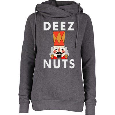 Deez Nuts Funny Christmas Nutcracker Womens Funnel Neck Pullover Hood