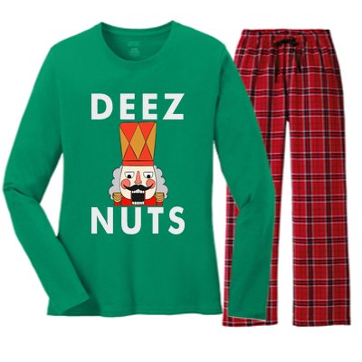 Deez Nuts Funny Christmas Nutcracker Women's Long Sleeve Flannel Pajama Set 