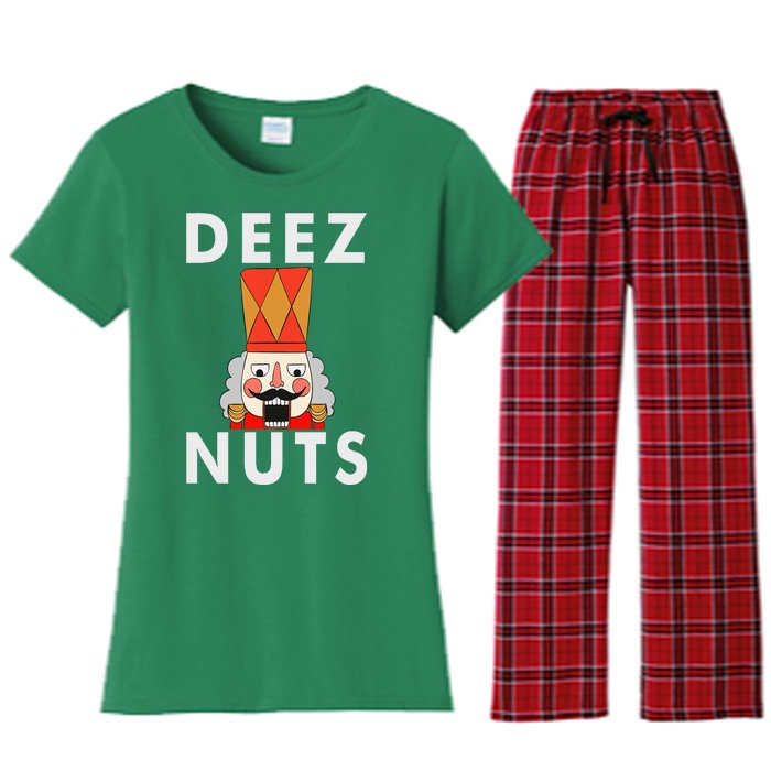 Deez Nuts Funny Christmas Nutcracker Women's Flannel Pajama Set