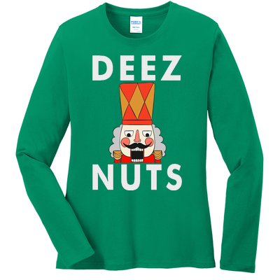 Deez Nuts Funny Christmas Nutcracker Ladies Long Sleeve Shirt