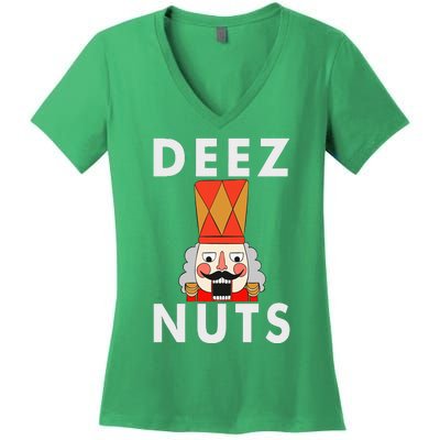 Deez Nuts Funny Christmas Nutcracker Women's V-Neck T-Shirt