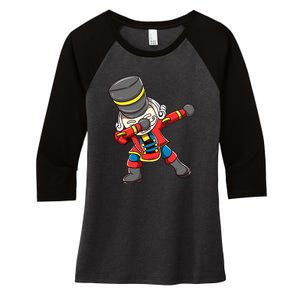 Dabbing Nutcracker Funny Christmas Lights Boys Women's Tri-Blend 3/4-Sleeve Raglan Shirt