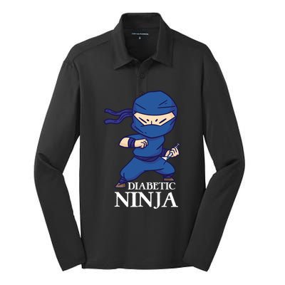 Diabetic Ninja Gift Diabetes Awareness Fighter Gift Blue Ninja Gift Silk Touch Performance Long Sleeve Polo