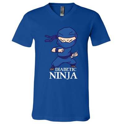 Diabetic Ninja Gift Diabetes Awareness Fighter Gift Blue Ninja Gift V-Neck T-Shirt