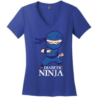 Diabetic Ninja Gift Diabetes Awareness Fighter Gift Blue Ninja Gift Women's V-Neck T-Shirt