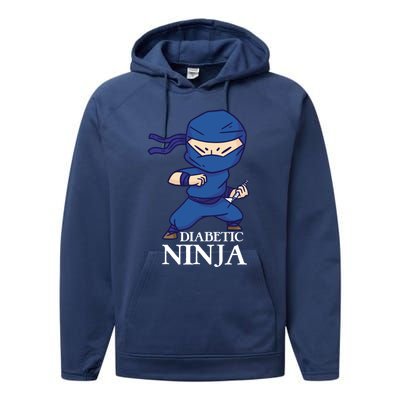 Diabetic Ninja Gift Diabetes Awareness Fighter Gift Blue Ninja Gift Performance Fleece Hoodie