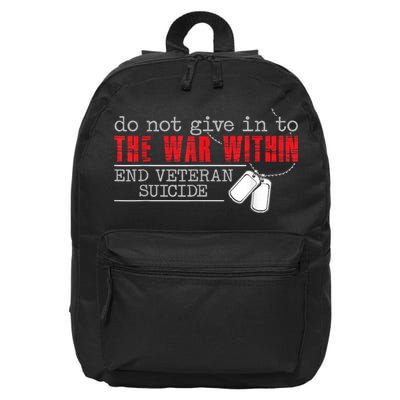 Do Not Give In To The War Within End Veteran Suicide Vintage 16 in Basic Backpack